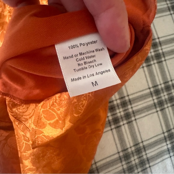 Lucy In The Sky Satin Rose Jacquard One Shoulder Knot Back Mini Dress in Rust M - Picture 12 of 16